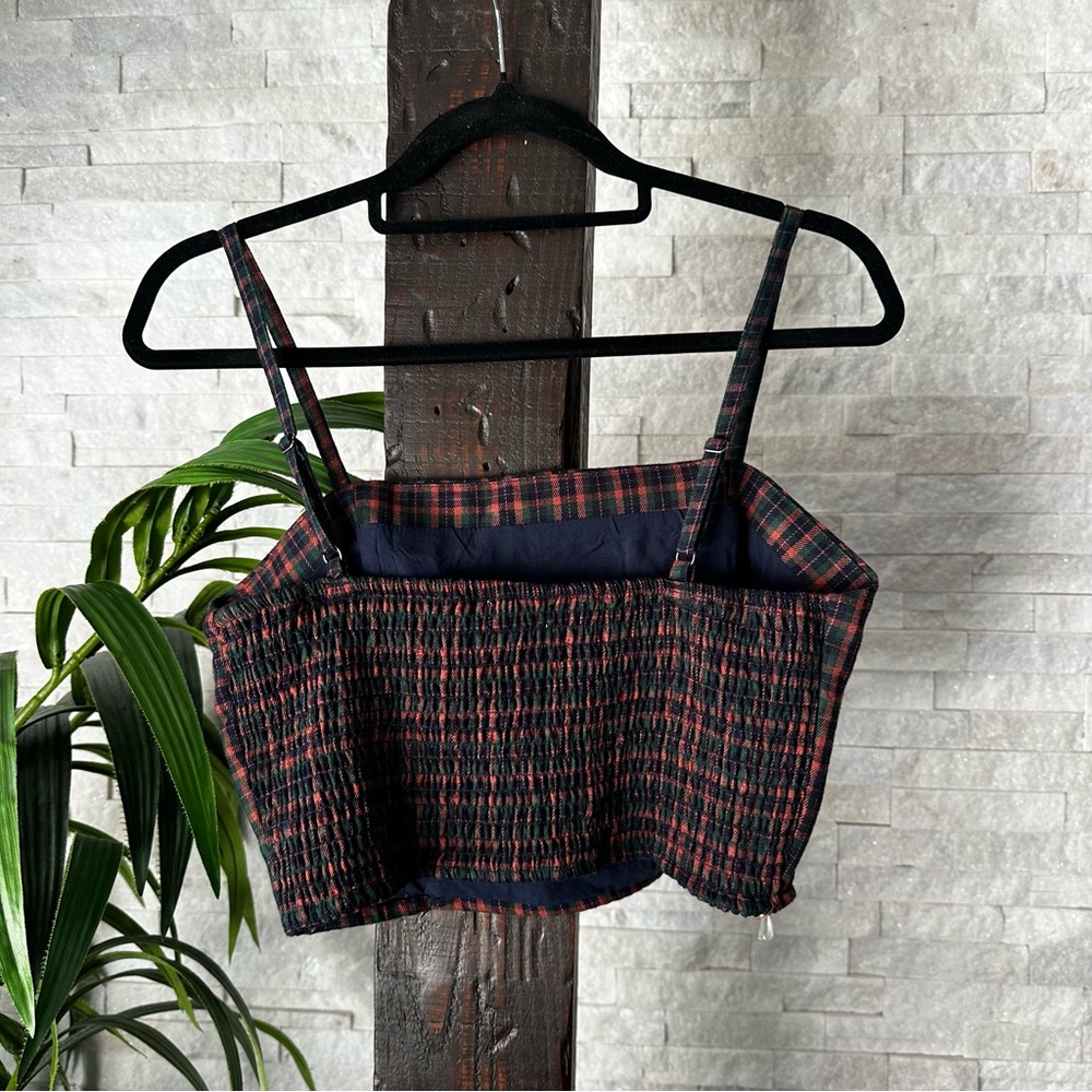Aeropostale Plaid Coral Green Smocked Crop Top Size M New with Tags - Picture 6 of 6